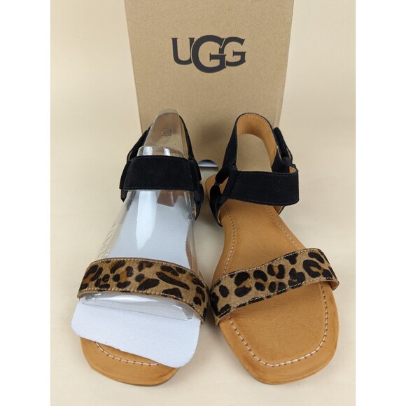 UGG Rynell Leopard Flat Sandals Womens 6M Black Leopard Ankle Strap Shoes NWB - Picture 5 of 13